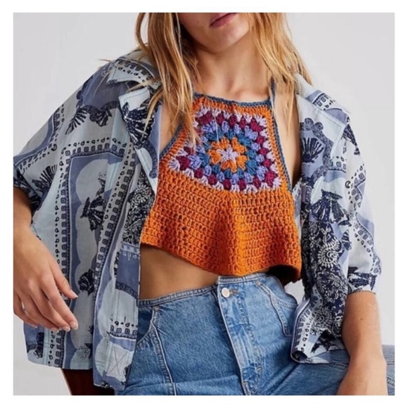 Free People Bella Crochet Crop Top Medium - Picture 4 of 16